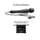 Dorcel Megawand Rechargeable Wand Massager Black with USB cable and pouch included.