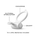 Dorcel Power Clit Vibrating Cockring Phospho with labels for cockring, clitoral stimulator, and on/off switch.