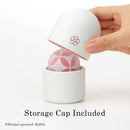Tenga Iroha Temari Hana Clitoral Vibrator with storage cap shown being opened.
