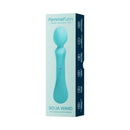 Femmefunn Solia Wand Vibrator Turquoise in packaging showcasing sleek design and dual-ended features.