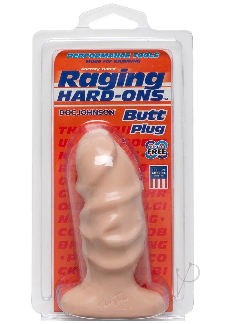 Large Raging Hard-Ons Butt Plug in packaging - lifelike design with pronounced veins and pink tip - erotica toy for intense sensations.