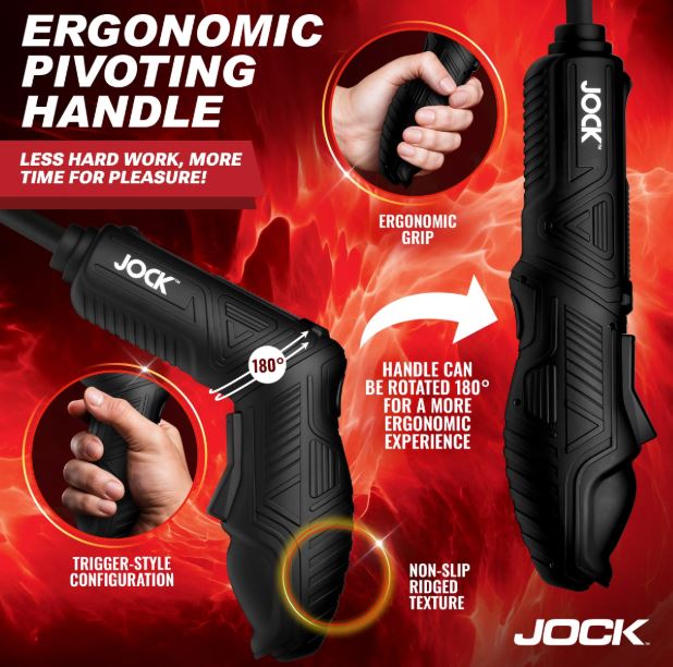 Ergonomic pivoting handle of Jock Power Pumper Automatic Penis Pump with Cylinder for improved control and comfort.