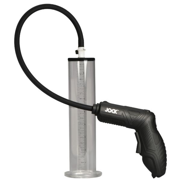 Jock Power Pumper Automatic Penis Pump with Cylinder for personal enhancement and easy control.