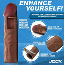 Jock Enhancers Silicone Penis Extension Sleeve 1.5 inches Chocolate shown with features for enhanced intimacy.