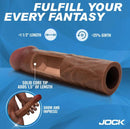 Jock Enhancers Silicone Penis Extension Sleeve 1.5 inches Chocolate detail with length and girth dimensions