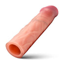 Jock Enhancers Silicone Penis Extension Sleeve 1.5 inches Vanilla with realistic design and pink-tinted mushroom head