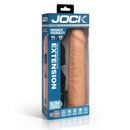 Jock Enhancers Vibrating Penis Extension Sleeve 1.5 inches Vanilla packaging showing ultra powerful vibrations and realistic design.