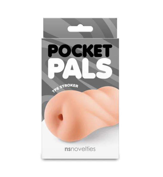 Pocket Pals Stroker Ass Caramel packaging showcasing a soft, realistic TPE stroker for enhanced sensual experiences.