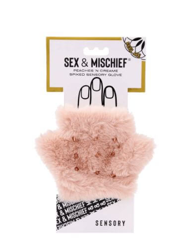 Peaches N Creame Spiked Glove Sensory on packaging with a cute design, showcasing its faux fur and spiked texture.