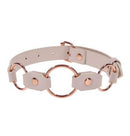 Peaches N Creame Ring Day Collar featuring smooth faux leather and rose gold accents for a chic BDSM style.