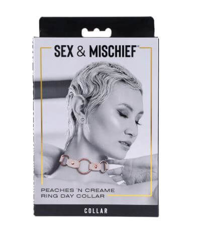 Peaches N Creame Ring Day Collar packaging with model showcasing the stylish collar design and branding.