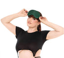 Woman wearing the Sex & Mischief Indica Blindfold Green, enhancing sensory experiences and intimacy.