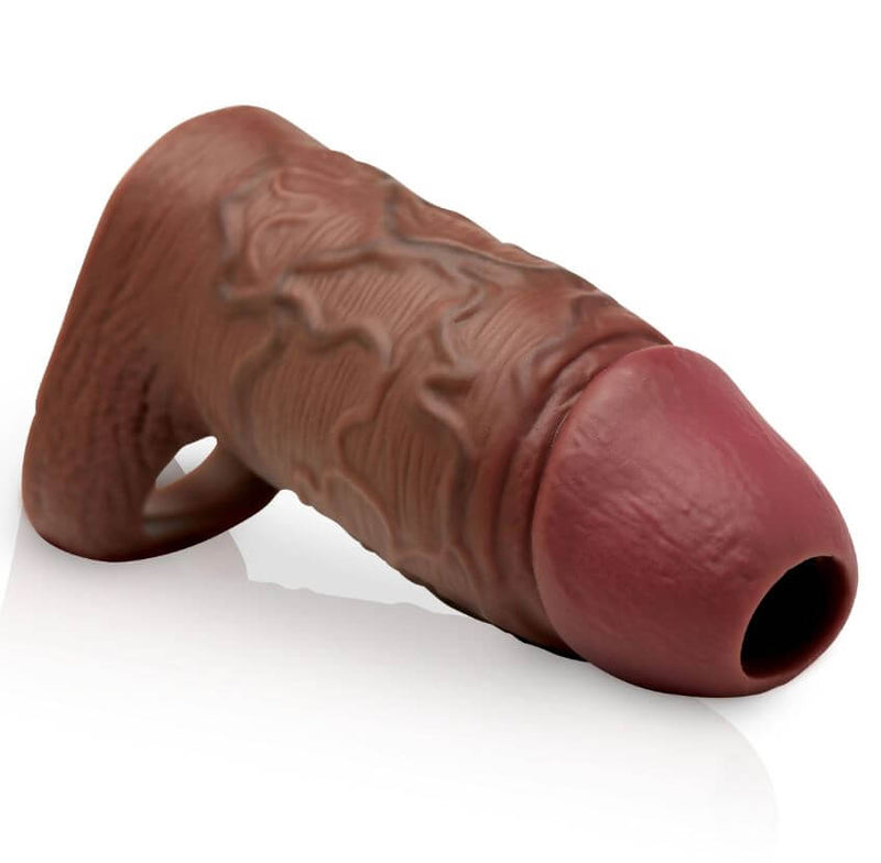 Jock Enhancers Silicone Penis Extension Sleeve Chocolate with realistic design and textured surface for enhanced pleasure.
