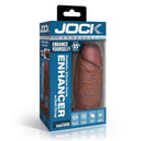 Jock Enhancers Silicone Penis Extension Sleeve Chocolate packaging with realistic design and details.