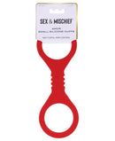 Sex & Mischief Amor Silicone Cuffs Small Red showcasing the soft, body-safe silicone design for playful restraint.