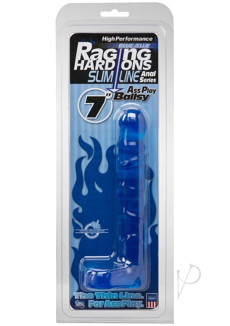 Raging Hardons 7 Ballsy Blue anal toy packaging with a realistic ballsy design.