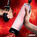 Jock Amp Up Penis Pump with Bulb Black, featuring a clear cylinder and manual pump, designed for enhancement.
