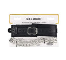 Sex & Mischief Shadow Collar and Leash displayed with polished silver-tone chain accents and sleek black design.