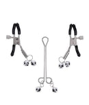 Sex & Mischief Shadow Bell Nipple Clit Jewelry featuring adjustable clamps and dangling bells.