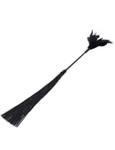 Sex & Mischief Shadow Feather Tickler Black featuring soft feathers and sleek silicone strands for sensory exploration.