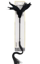Sex & Mischief Shadow Feather Tickler Black on display with soft feathers and sleek silicone strands, enhance sensory play.