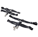 Sex & Mischief Shadow Garters Black Silver featuring sleek faux leather and polished metal accents.
