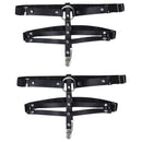 Sex & Mischief Shadow Garters Black Silver with faux leather and metal accents.