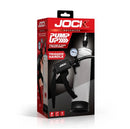 Jock Pump Up Penis Pump with Gauge and Trigger Handle packaging showing ergonomic design and pressure gauge.