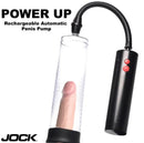 Jock Advanced Power Pump Up Automatic Penis Pump with clear cylinder and control buttons for enhanced pumping experience.