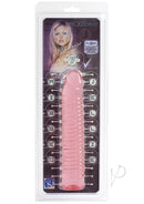 Doc Johnson Vivid Ribbed Jellie Cock Sunrise in packaging with seven inches of ribbed texture for heightened stimulation.