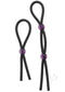 Silicone Cock Tie and C/B Tie Black with adjustable purple beads for enhanced pleasure and performance, super stretchy and hygienic.