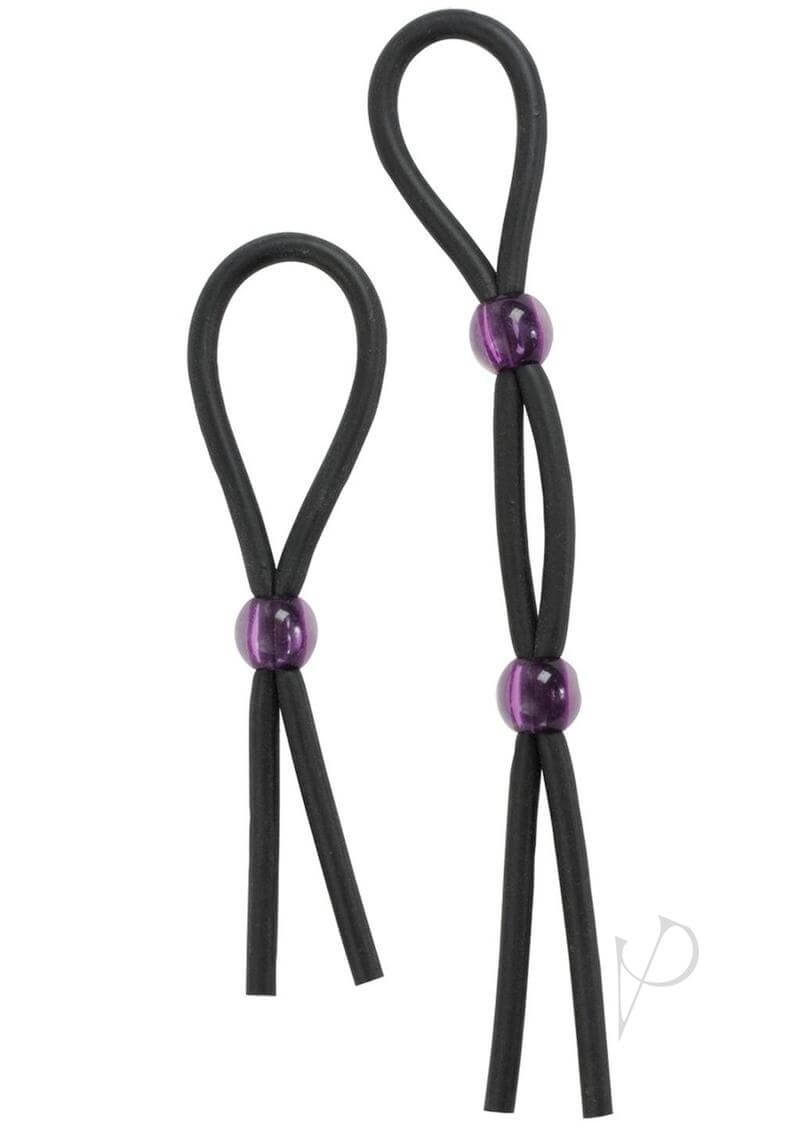 Silicone Cock Tie and C/B Tie Black with adjustable purple beads for enhanced pleasure and performance, super stretchy and hygienic.