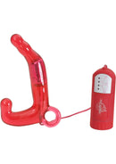 Men's Pleasure Wand vibrating prostate stimulator with red design and wired remote control for ultimate satisfaction.
