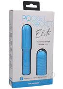 Pocket Rocket Elite Mini Vibrator With Removable Sleeve Blue - sleek, rechargeable vibrator with textured silicone sleeve.