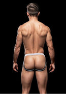 Model wearing Envy Sport Mesh Jock White L XL from the back, showcasing its lightweight mesh design and modern style.