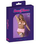 Magic Silk Halftime Honey Lingerie Pink Medium packaging featuring a model in a playful pose with the lingerie set.