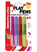 Play Pens Edible Body Paint Brushes 4 Delicious Flavors - set of colorful fruit-flavored paint brushes for edible fun.