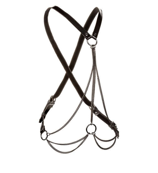 Euphoria Collection Multi Chain Harness with adjustable cross back design, blending heavy-duty chains and modern fashion for a bold statement.