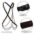 Euphoria Collection Multi Chain Harness with adjustable cross back design, featuring soft vegan leather and secure buckle closures