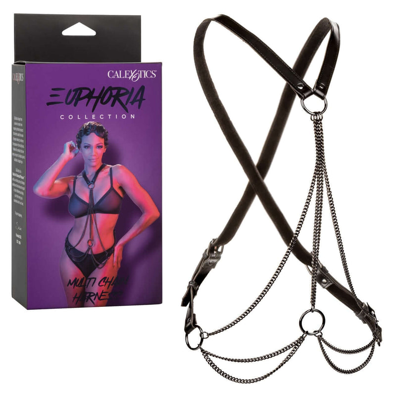 Euphoria Collection Multi Chain Harness with Adjustable Cross Back Design and Heavy-Duty Chains in Elegant Packaging