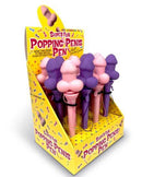 Super Fun Popping Penis Pen 12-Piece Display featuring colorful squishy pens in a playful display.