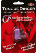 Tongue Dinger Vibrating Tongue Ring Purple packaged for electrifying oral stimulation and intimacy.