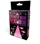 Undress Your Neighbor Card Game packaging showcasing a sexy and flirty stripping card game for game nights.