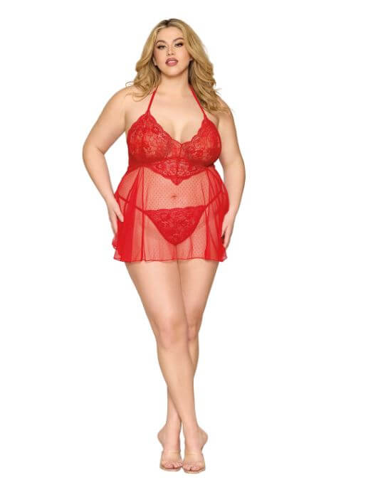 BABYDOLL & GSTRING POINSETTIA Q/S-0