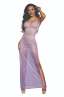 Dreamgirl Ombre Glitter Mesh Gown Small Medium glimmering purple gown with slits and sparkling glitter design.
