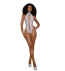 Dreamgirl Peek a Boo Madame Teddy White OS featuring flirty cutouts and elegant detailing for a seductive look.