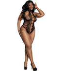 Dreamgirl Lingerie Peek a Boo Madame Teddy QS Black on a model showcasing a seductive design with playful openings.