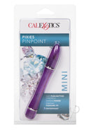 Pixies Pinpoint Vibrator Purple in packaging with easy push-button controls for intense pinpoint stimulation.