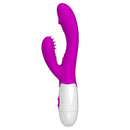 Pretty Love Andre 7 Function Rabbit Vibrator Purple designed for dual-action stimulation with a soft silicone finish.