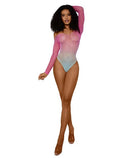 Dreamgirl Staple Off Shoulder Bodystocking Tropical Sky OS on a model, featuring a vibrant ombré net design and sleek fit.
